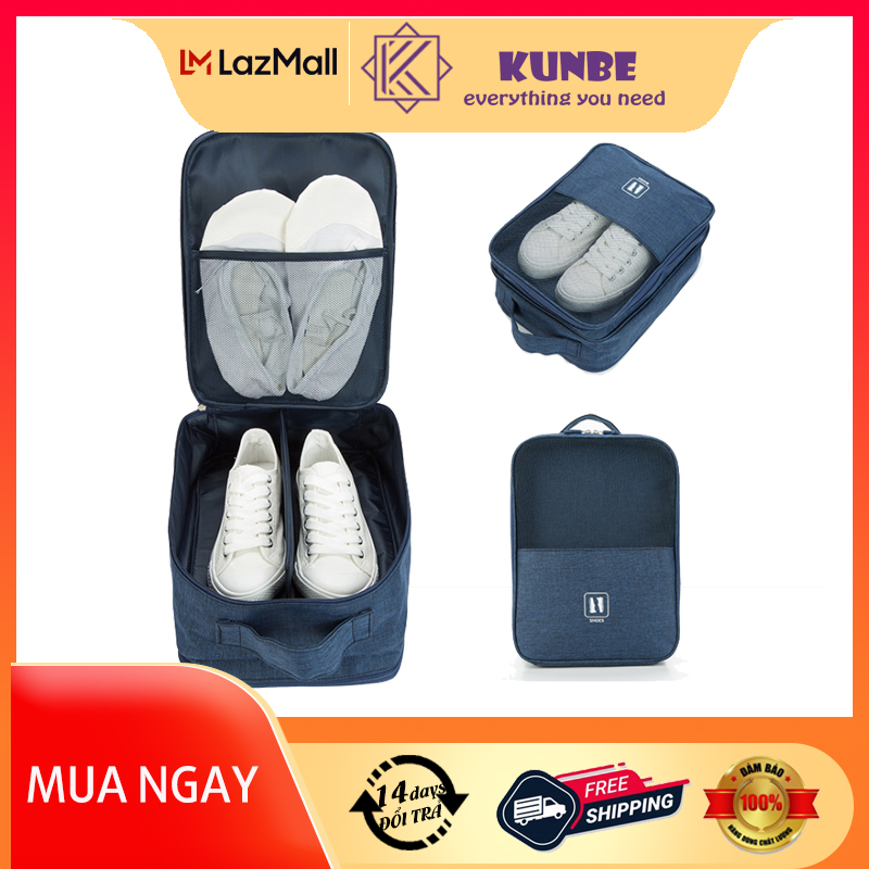 Túi Đựng Giày Dép Du Lịch 3 Ngăn, Chất Liệu Chống Thấm Nước, Túi Để Giày Thể Thao Đa Năng Có Móc Gài Tay Kéo Vali Tiện Lợi