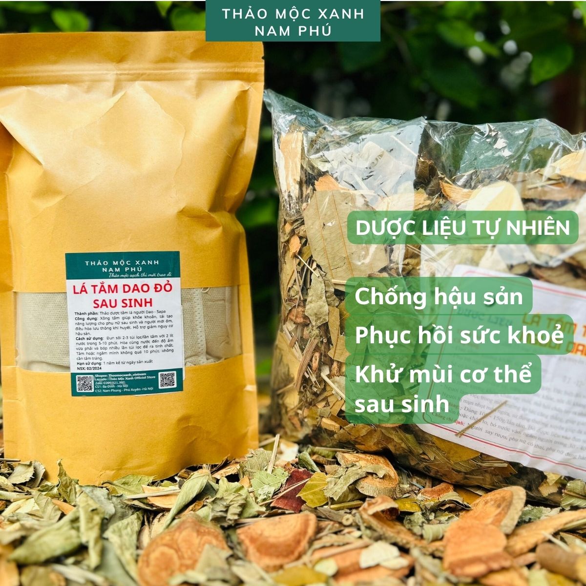 Lá Tắm Dao Đỏ Sau Sinh (túi lọc) nhanh phục hồi sức khỏe - Thảo Mộc Xanh Nam Phú