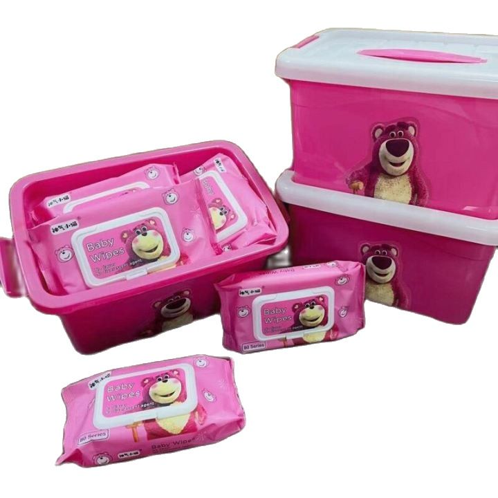 Set 10 gói khăn giấy gấu dâu kèm xô gấu dâu siêu xịn xô gấu dâu