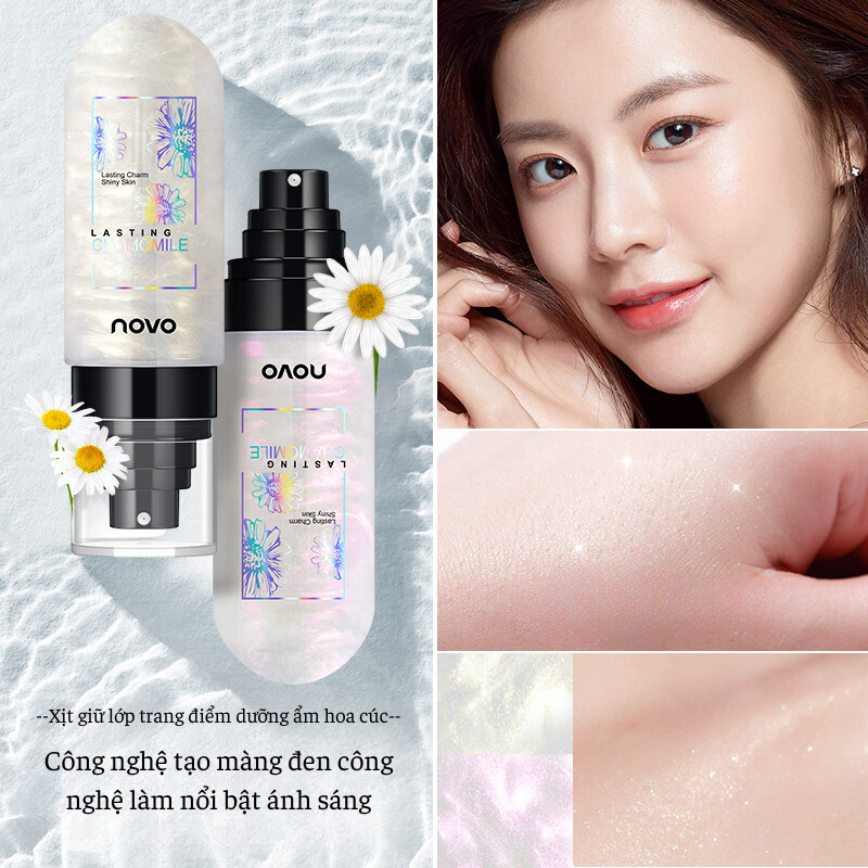 Xịt Khoáng Bắt Sáng Và Khoá Lớp Trang Điểm NOVO Chamomile Phát Sáng Da Phù Hợp Cho Da Dầu Dưỡng Ẩm Không Thấm Nước, Kiềm Dầu, Lôi Trôi, Giữ Lớp Makeup Suốt 12h