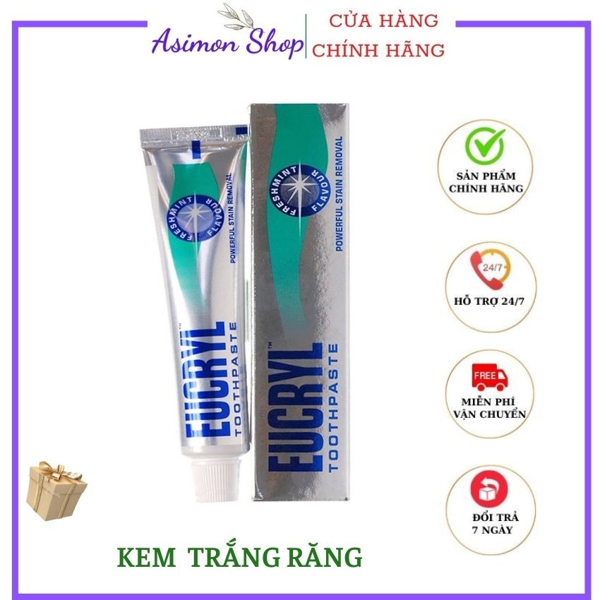 (Hết hàng)[Freeship+quà+CHÍNH HÃNG][Kem đánh răng tẩy trắng EUCRYL, Asimon shop KDRTT001, tẩy các vết ố vàng và mảng bám trên răng, tái tạo men răng, giúp răng chắc khỏe, thơm miệng, sạch sẽ