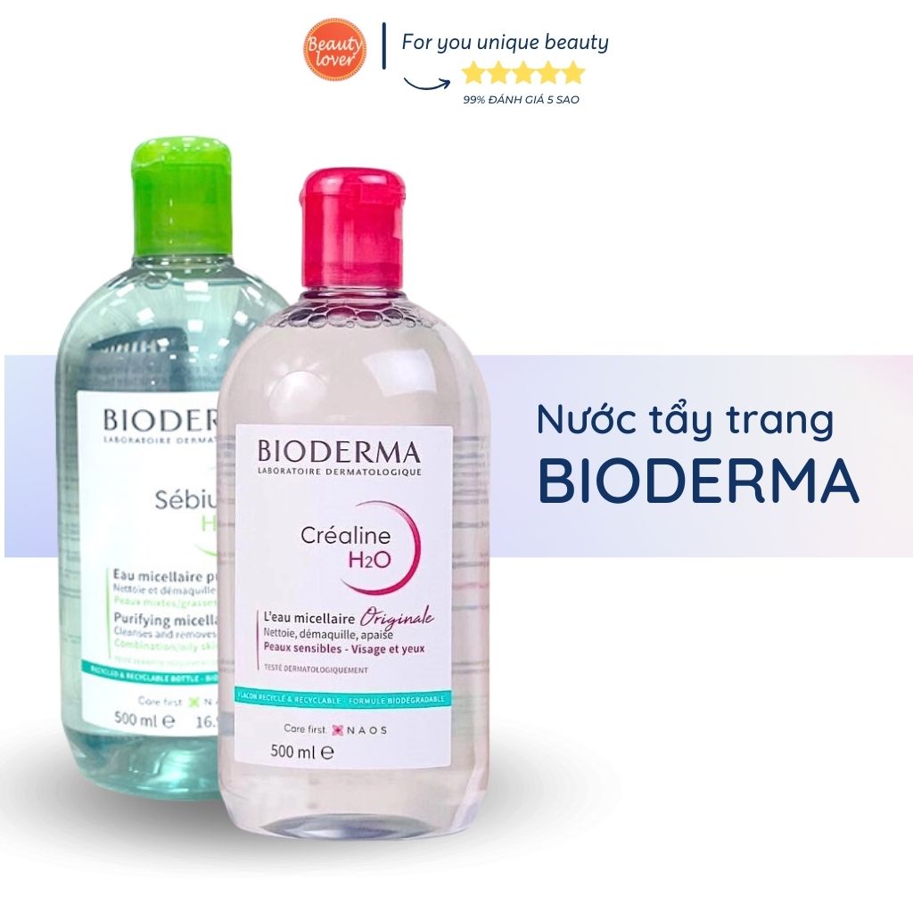 Nước tẩy trang Bioderma 500ml cho da dầu, da nhạy cảm - ntt Bioderma hồng và xanh chính hãng - Beauty Lover