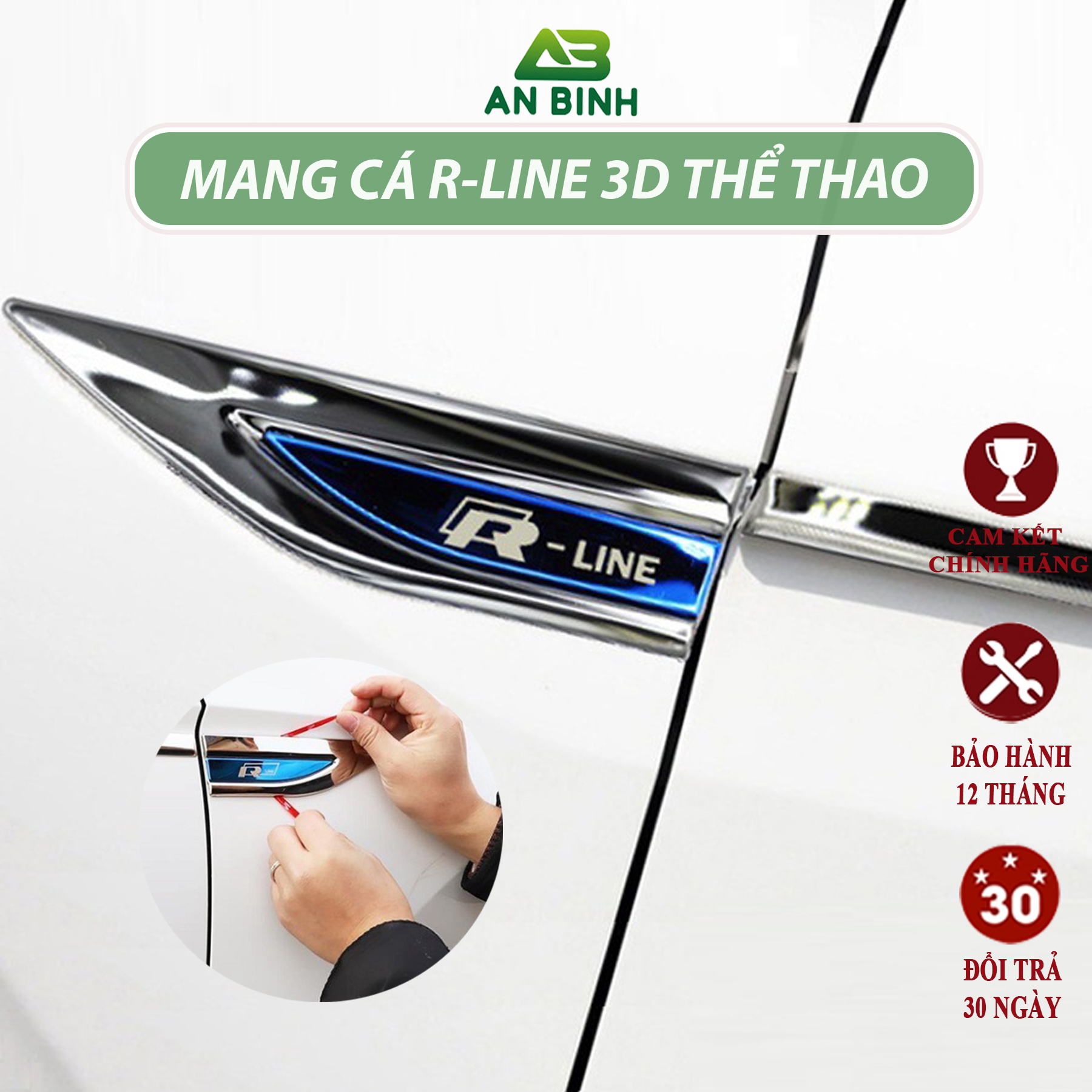 Bộ 2 mang cá r-line chữ 3d kiểu dáng thể thao trang trí xe ô tô