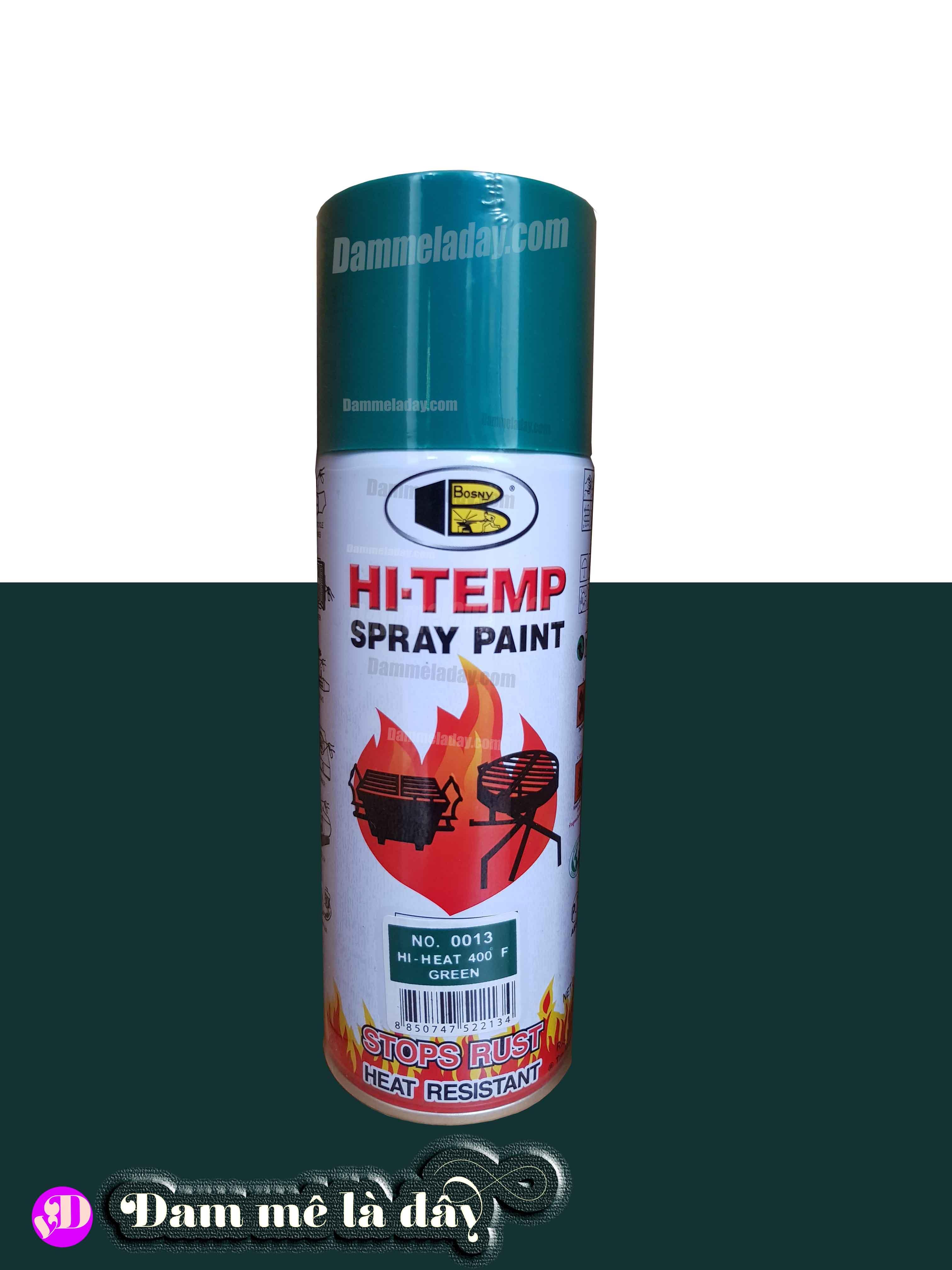 [HCM]Sơn chống cháy-Sơn chịu nhiệt độ cao HI TEMP 200°C Bosny( màu Xanh Lá)