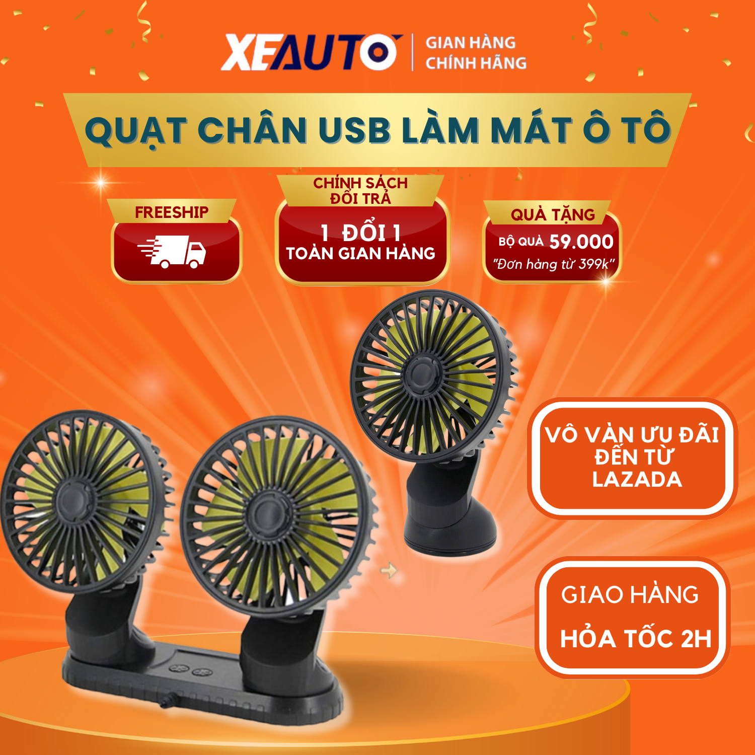 Quạt đôi, đơn mini cho ô tô hoặc bàn làm việc cắm cổng USB 5v
