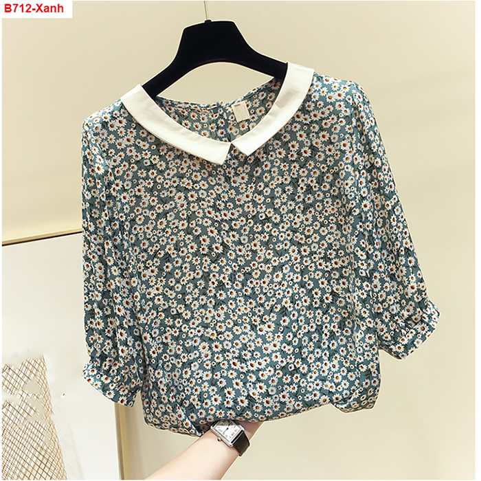 [HCM]B712- Áo sơ mi hoa cúc cổ trắng