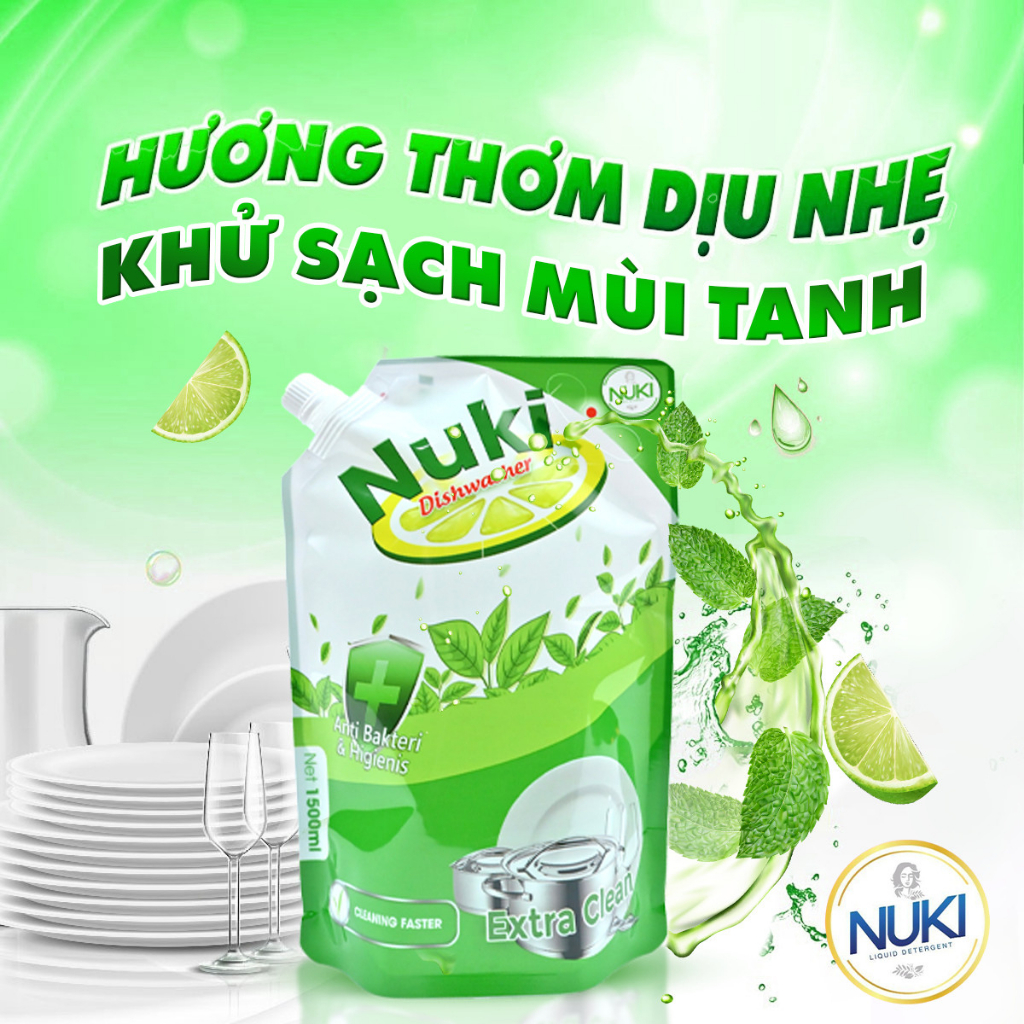 Nước Rửa Chén Bát Hàn Quốc Nuki 1500ml Hương Chanh Không Lưu Mùi