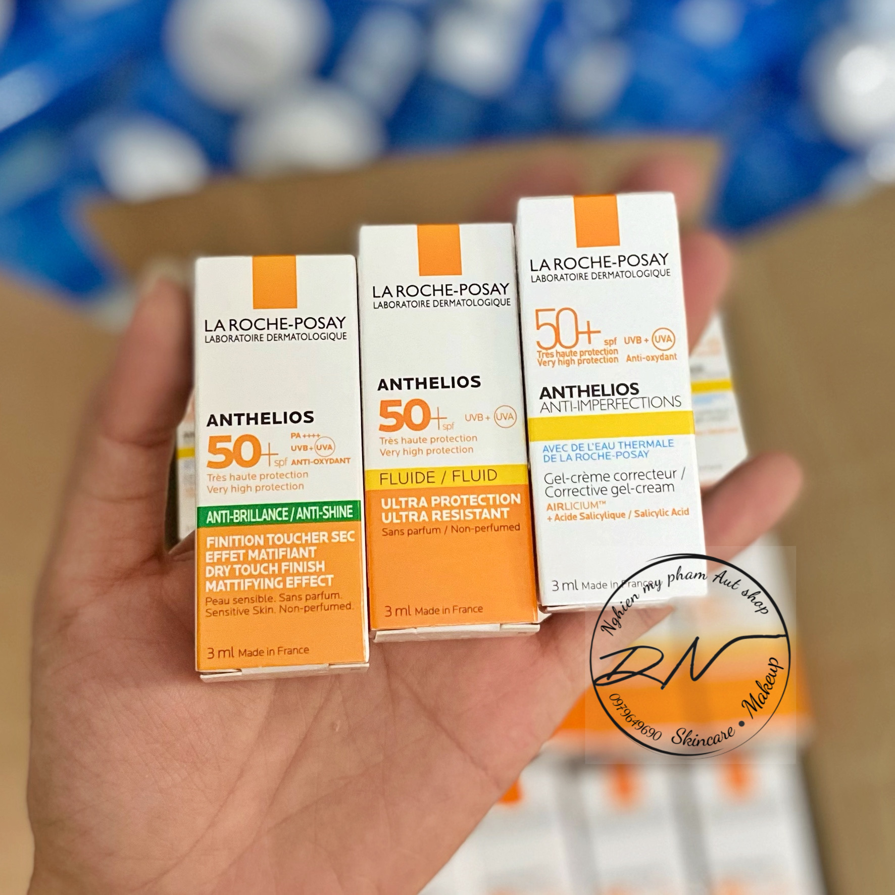 { MINI 3ml} Combo Kem chống nắng La Roche Posay vạch xanh lá ANTI-SHINE, Anti-Imperfection, Shaka Fluide