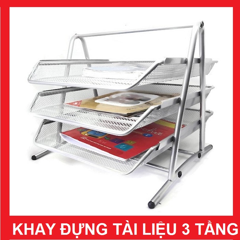 [HCM]Khay để tài liệu văn phòng 3 tầng bằng thép lưới cao cấp PNS543