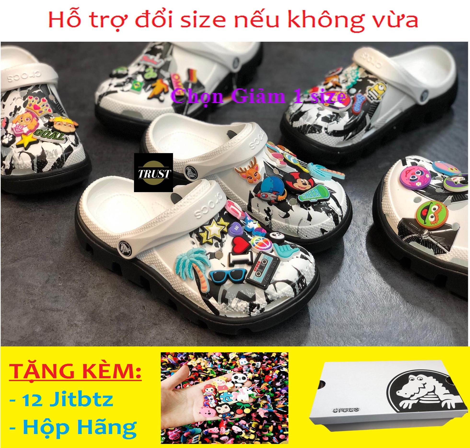 DÉP Sục CROCS Camo Trắng Đen - TRUST - dép cá sấu - dép crocs - dép sục - dép nam - dép nữ - dép quai hậu nữ - dép cross - dép sandal nữ - dép quai hậu nam - dép quai hậu - dép cặp - dép quai ngang - dep suc- dep crocs
