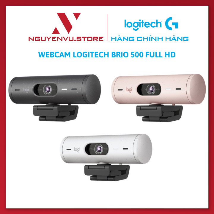 Webcam Logitech Full HD Brio 500 - Tự động điều chỉnh ánh sáng, Tự động lấy khung hình,Show mode, Mic kép giảm ồn - Hàng Chính Hãng