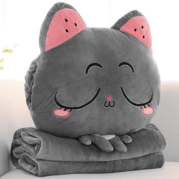 Bộ chăn gối hình mèo 2in1- Bộ chăn gối ngủ văn phòng hình mèo cute, chất nỉ ấm dài rộng-Gối chăn hình mèo dễ thương đáng yêu