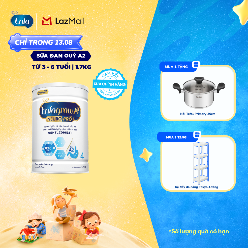 [CHỈ TỪ 13/08 MUA LÀ CÓ QUÀ] Sữa bột Enfagrow A2 Neuropro 4 1.7kg giúp dễ tiêu hóa, hấp thu dành cho trẻ 3-6 tuổi