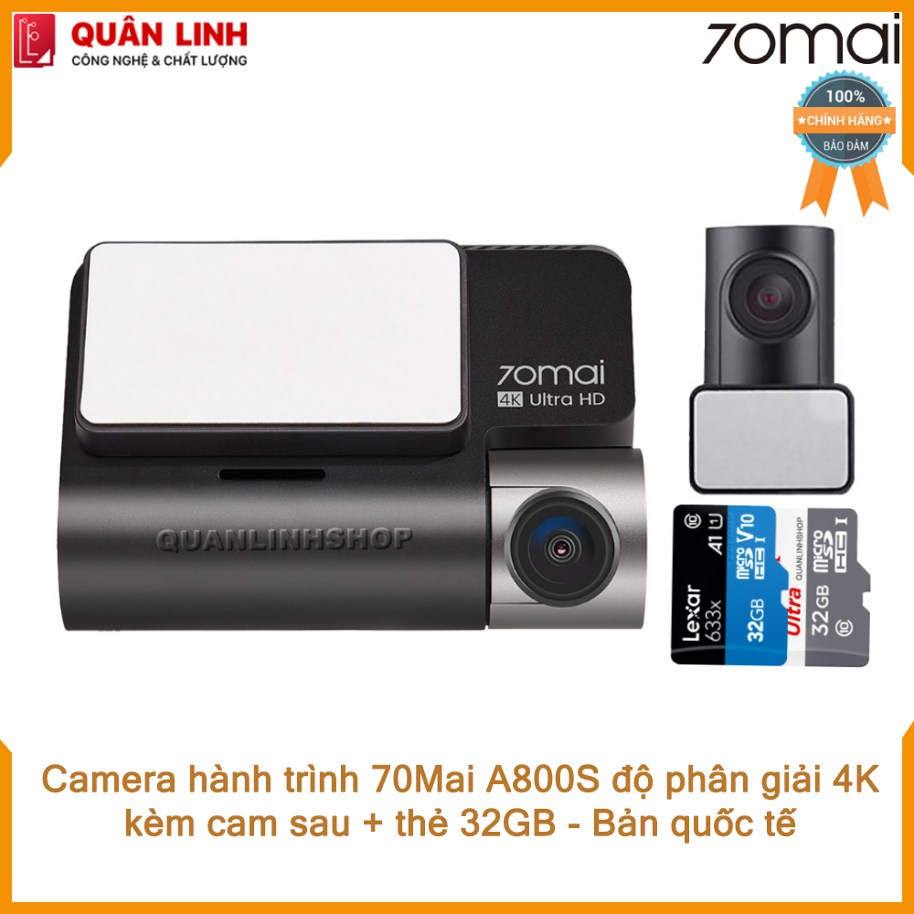 [Trả góp 0%] Camera hành trình 70mai A800S 4K ghi hình cả trước và sau bản quốc tế - Bảo hành 12 tháng