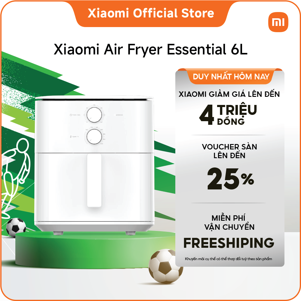 Xiaomi Air Fryer Essential 6L | Nấu nướng rảnh tay, không cần lật trở| Khoang nồi bằng kim loại| Luân chuyển khí nóng 360°| Điều chỉnh  bằng núm vặn đơn giản