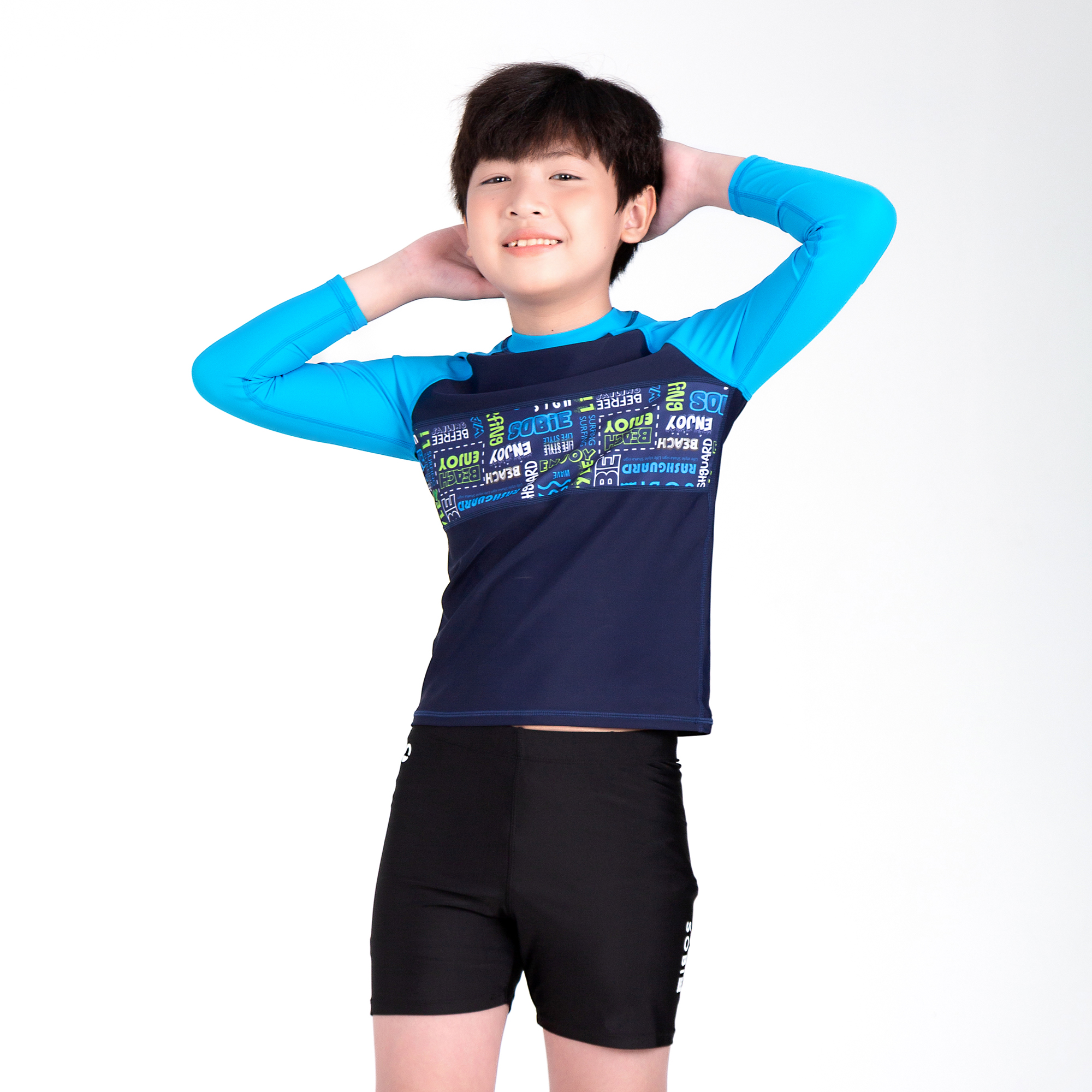 Áo bơi bé trai tay dài Xanh cool ngầu SOBIE