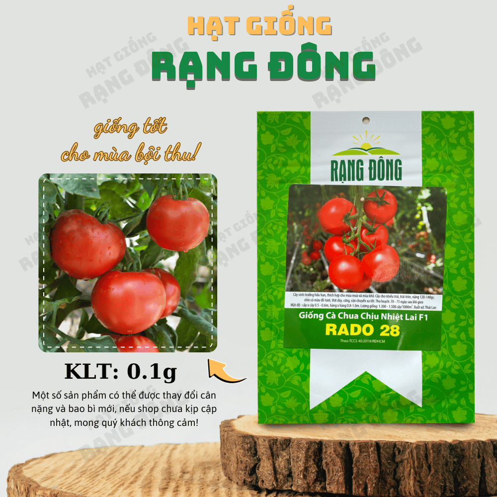 Hạt giống Cà Chua Chịu Nhiệt Lai F1 Rado 28 (gói 0,1 gram)- trái đỏ, to, tròn, nảy mầm tốt, sinh trưởng khỏe, trồng được quanh năm - Hạt giống Rạng Đông