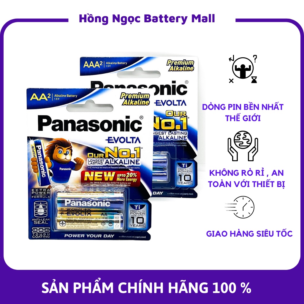 Vỉ 2 viên pin panasonic aa/aaa 1,5v evolta leo vua năng lượng