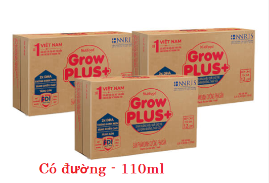 Thùng sữa bột pha sẵn NutiFood Grow Plus Đỏ 110ml - Có đường (48 hộp)