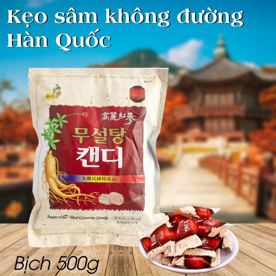 [COMBO 10 GÓI ] KẸO HỒNG SÂM KHÔNG ĐƯỜNG HÀN QUỐC  Bịch 500G- kẹo sâm