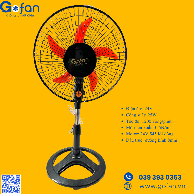 Quạt đứng lỡ kẹp bình ắc quy 24v b3 dc-gofan-công suất 25w-motor 24v 545-5 cánh 30cm-lồng 35cm-cao 85cm-quạt 24v 1 cấp độ-vô cấp-hàng sãn kho hcm.