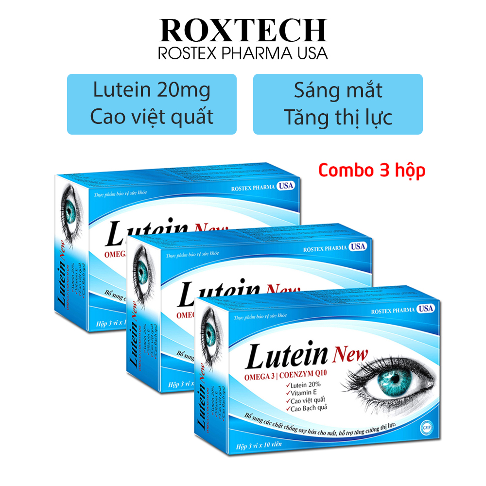 Combo 3 hộp Viên uống sáng mắt Lutein New 20mg, Omega 3, Cao việt quất, Dầu gấc giúp giảm khô mắt, mỏi mắt, mờ mắt - Hộp 30 viên