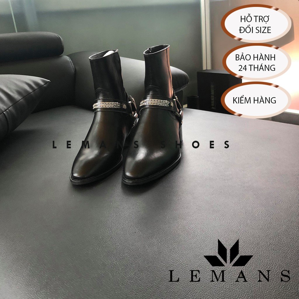 Harness Boots LeMans da bò thuộc cao cấp, bốt cao cổ kéo khoá YKK, đai xích LeMans tặng đại da, gót cao 5cm