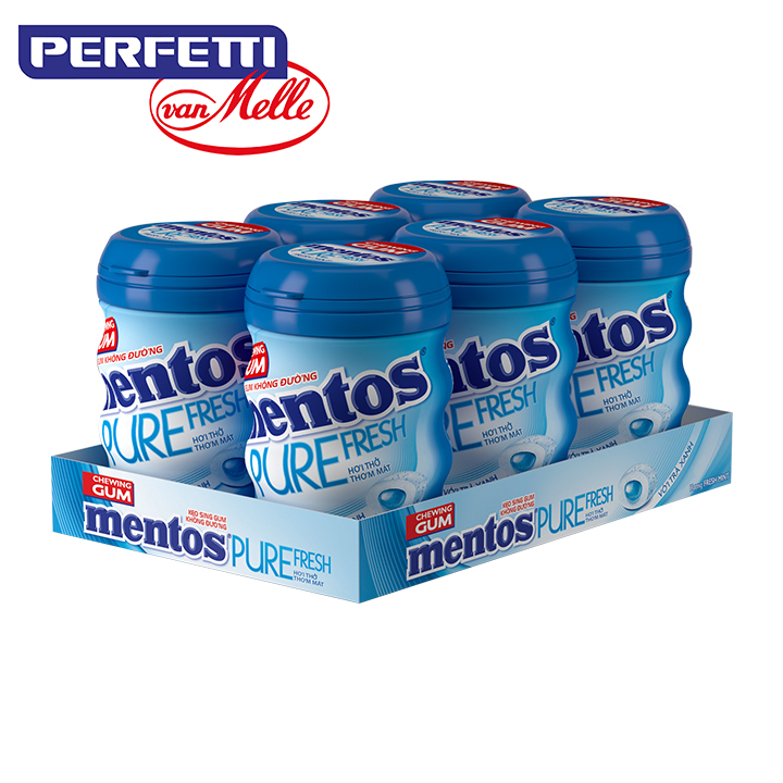 Sing gum không đường Mentos Pure Fresh hương bạc hà (hộp 6 hũ x 35 viên)