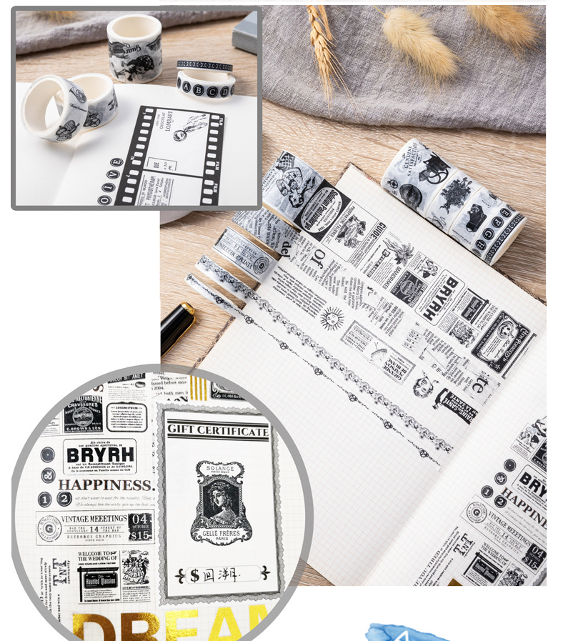 Hộp 10 cuộn băng dính Washi tape trang trí phong cách Vintage-retro