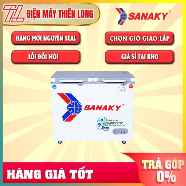 Tủ đông mặt kính cường lực sanaky vh-2899w4k - 2 cửa2 ngăn 1 đông 1 mát220 lít - trả góp 0% - giao toàn quốc