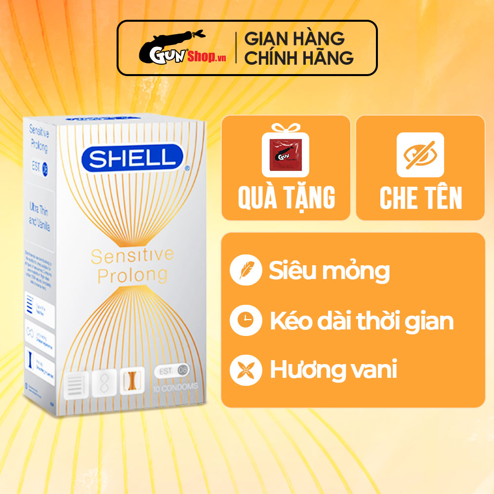 Bao cao su Shell Sensitive Prolong siêu mỏng 0.03mm, kéo dài thời gian - Hộp 10 cái | GUNSHOP VIỆT NAM