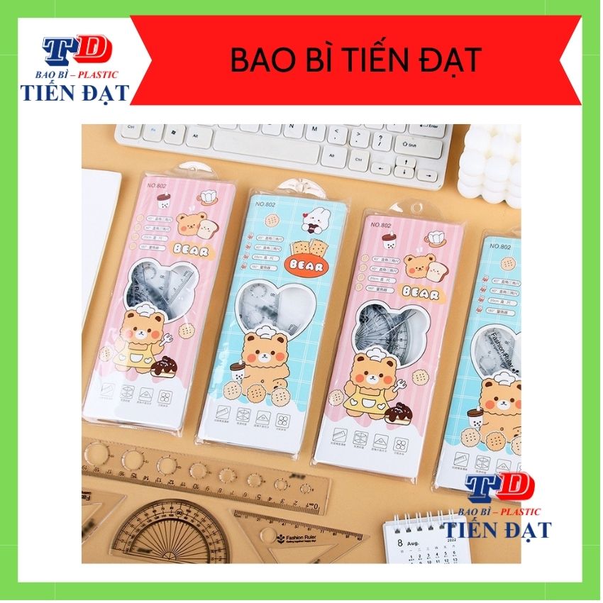 Bộ eke - thước kẻ bốn mảnh trong suốt cho học sinh 20cm; bao bi tien dat
