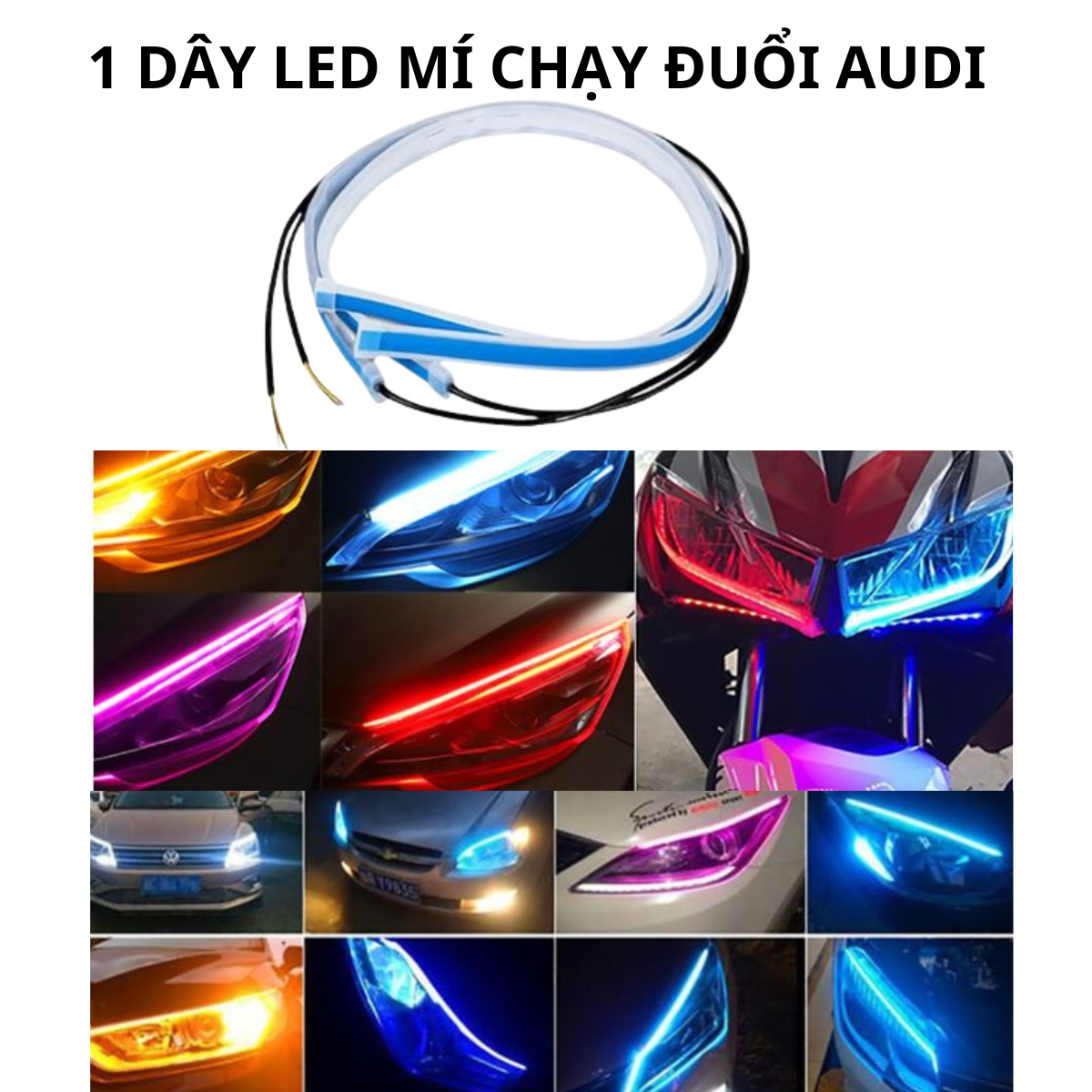 1 dây LED dẻo dài 45cm mí chạy đuổi Audi hiệu ứng xếp gạch gắn demi xi nhan cho xe máy oto xe điện dùg nguồn DC 12V