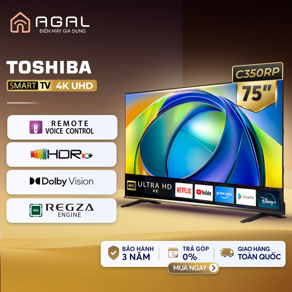 Smart Tv Toshiba 75 Inch 4K Uhd 75C350Rp, 36W Speaker, Nationwide Delivery, 24 Month Warranty