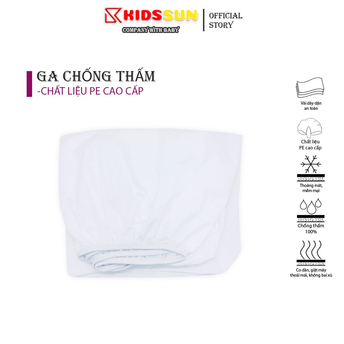 Ga Chống Thấm KIDSSUN Cho Đệm Cũi Trẻ Em Chất Liệu PE Chống Thấm
