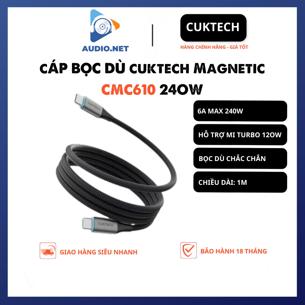 Cáp Dù Cuktech Magnetic CMC610 C to C 240W Mi Turbro - Bảo Hành 18 Tháng.