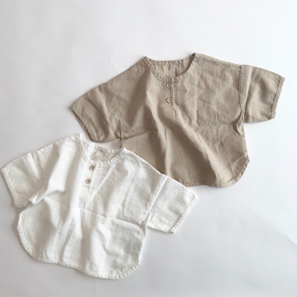 Áo sơ mi cổ tron linen cao cấp cho bé trai và bé gái