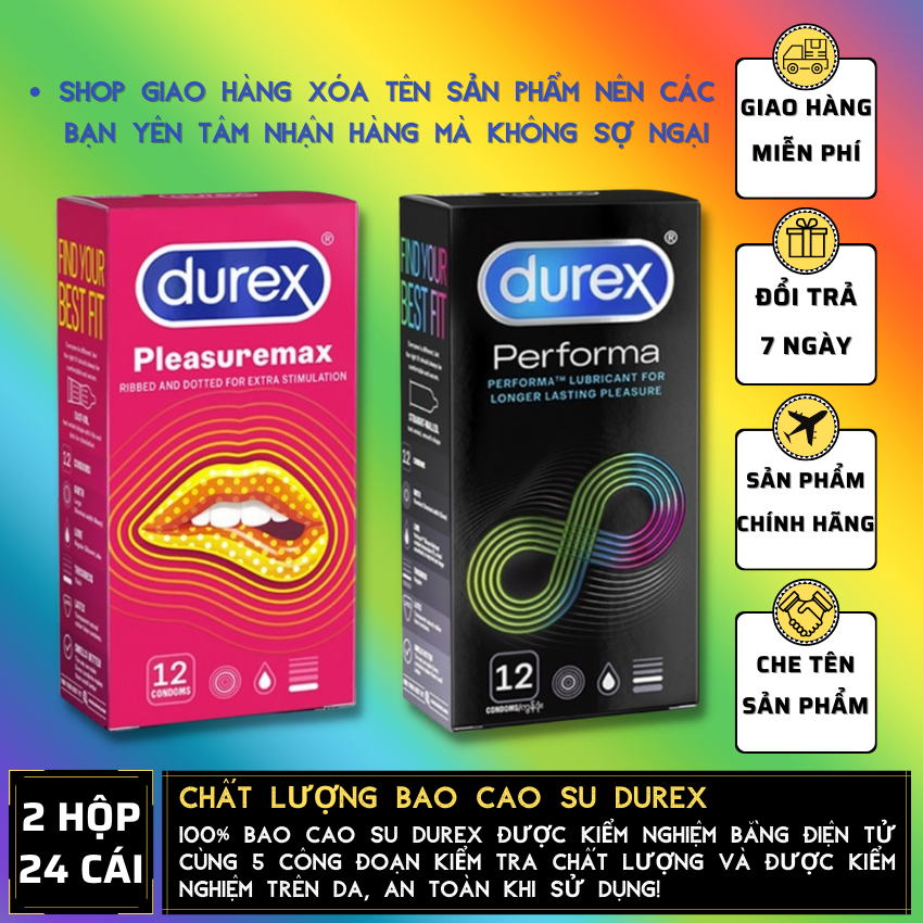 Bao Cao Su nam nữ Kéo Dài Thời Gian Durex Performa, BCS Gân Gai Pleasuremax , Bao Siêu Mỏng Invisible Nhiều Gel bôi trơn [Che tên sản phẩm]