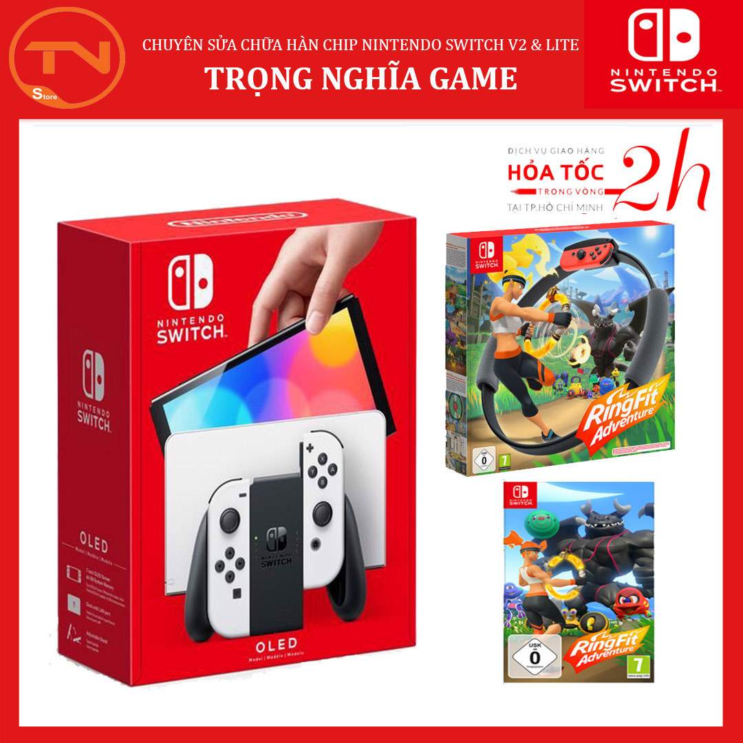 Máy Nintendo Switch Oled New Model + Bộ game Ring fit Adventure - Bảo hành 12 tháng & Tặng dán cường lực & 1 cặp analog