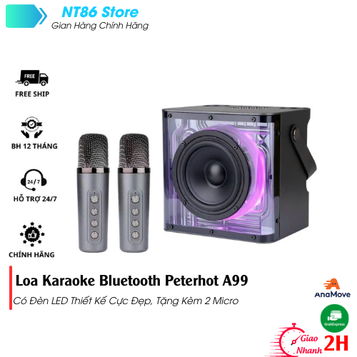 Loa xách tay mini peterhot a99 - âm thanh hi-fi led rgb nháy theo nhạc kết nối bluetooth dễ dàng, tặng kèm 2 micro mini sạc pin qua cổng type-c