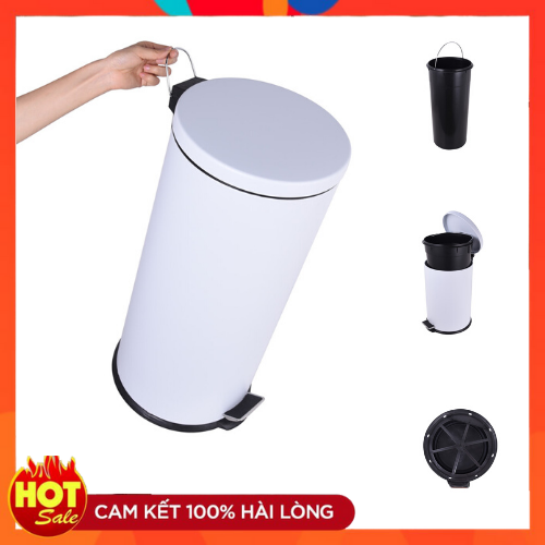 30 Lít - Thùng rác tròn inox đạp chân sơn tĩnh điện Vinamop -VNTB30S- Hàng chính hãng
