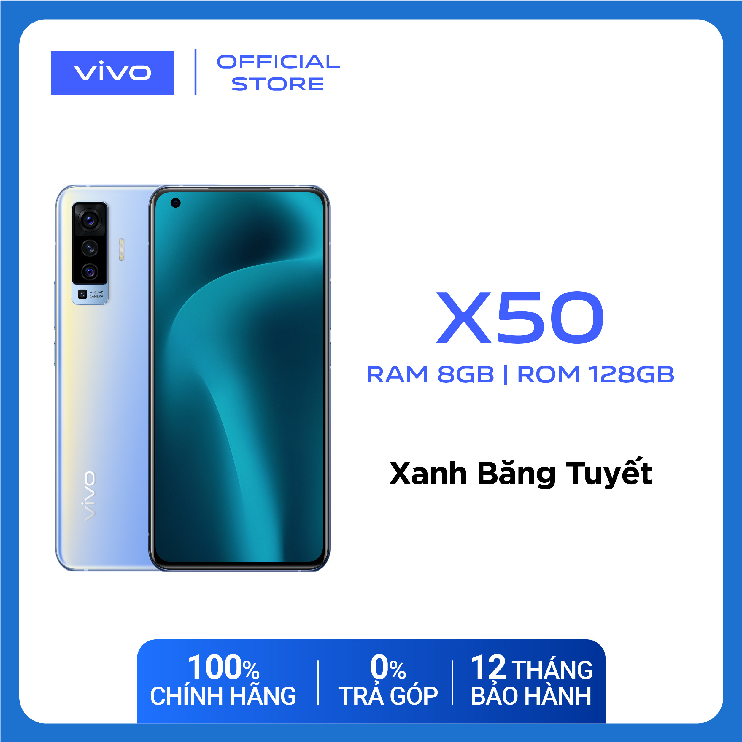 Điện thoại Vivo X50 (8GB/128GB) Màu Đen Thạch Anh - TRẢ GÓP 0% - Hàng chính hãng - Bảo hành 12 tháng - Freeship