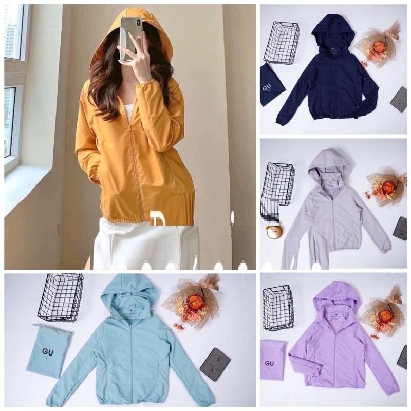 Áo khoác gió nữ siêu nhẹ GU, áo gió cao cấp chất polyester kết hợp cotton xuất dư loại 1