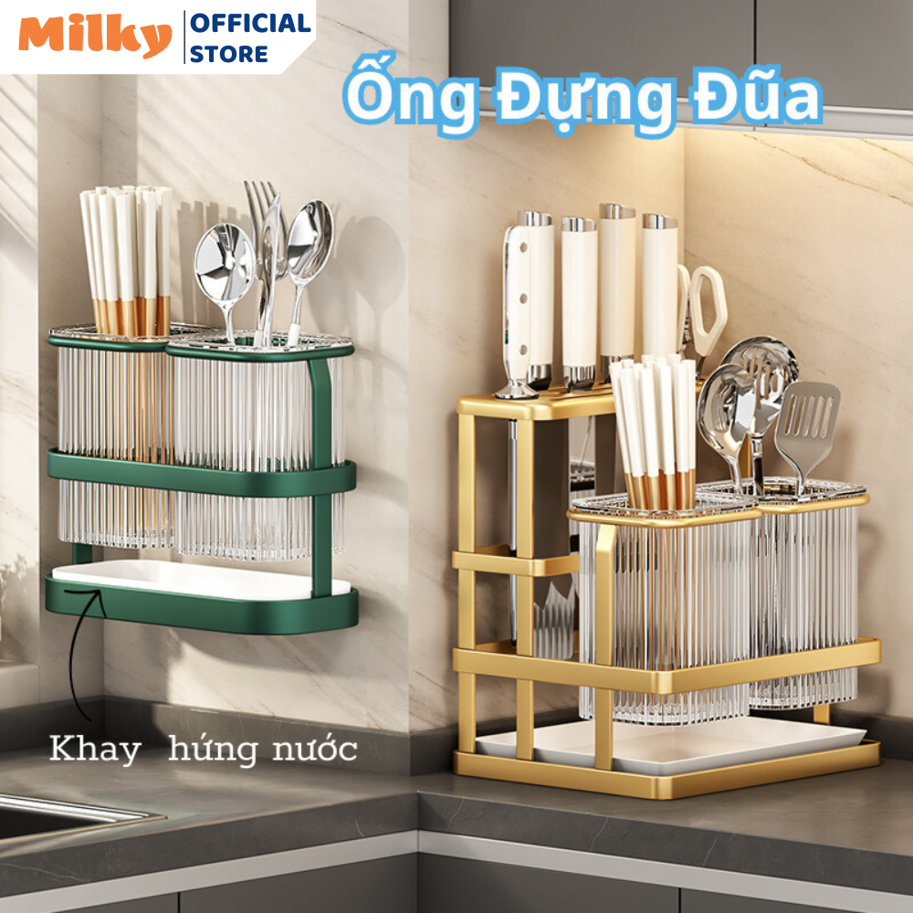 Ống đựng đũa muỗng khung thép có khay hứng nước, ống đựng đũa chất liệu nhựa PP cao cấp mới nhất