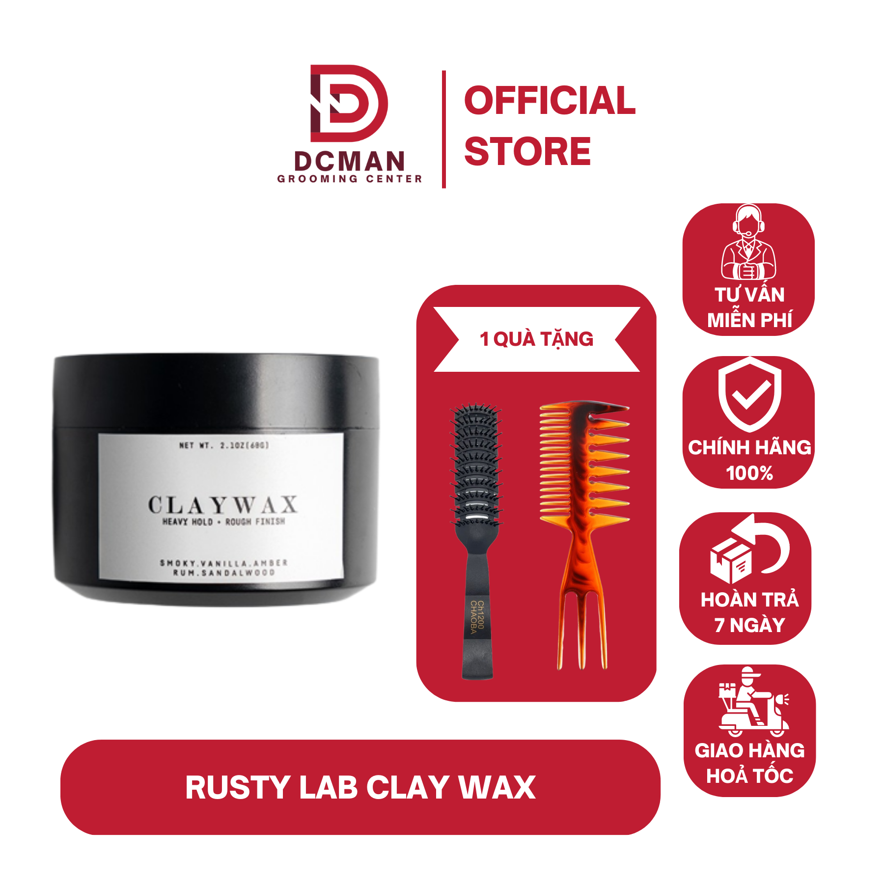 Sáp vuốt tóc nam rusty lab clay wax 60g