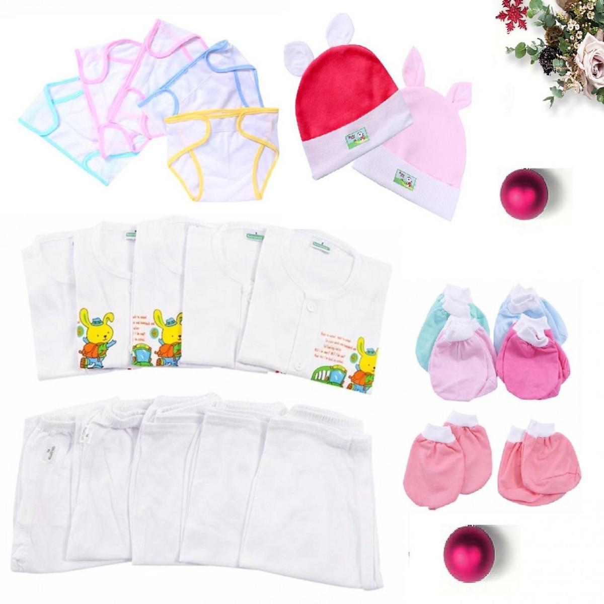 Combo 27 món đồ dùng 5 áo 5 quần 10 bao tay chân 5 tả dán 2 nón