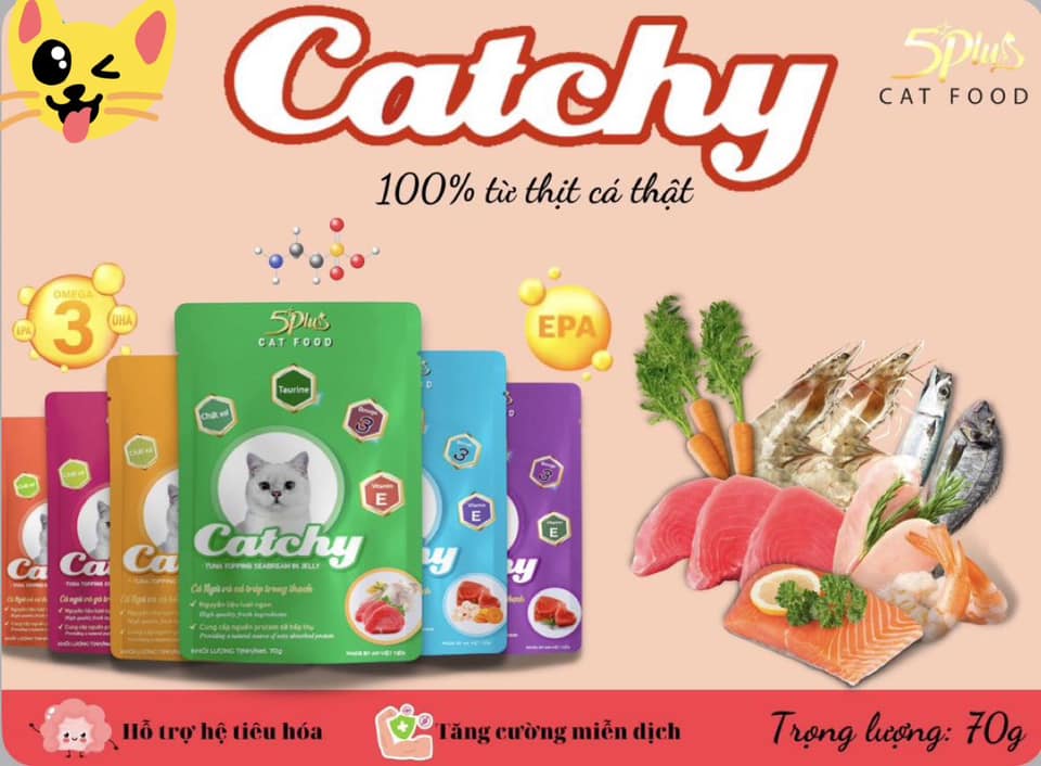 Pate Catchy gói 70gr thức ăn ướt dành cho mèo 6 Vị