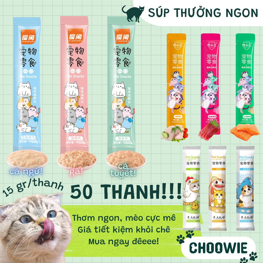 Combo 50 súp thưởng cho mèo Shizuka Xúc xích cho mèo Ciaowang Pet Snacks