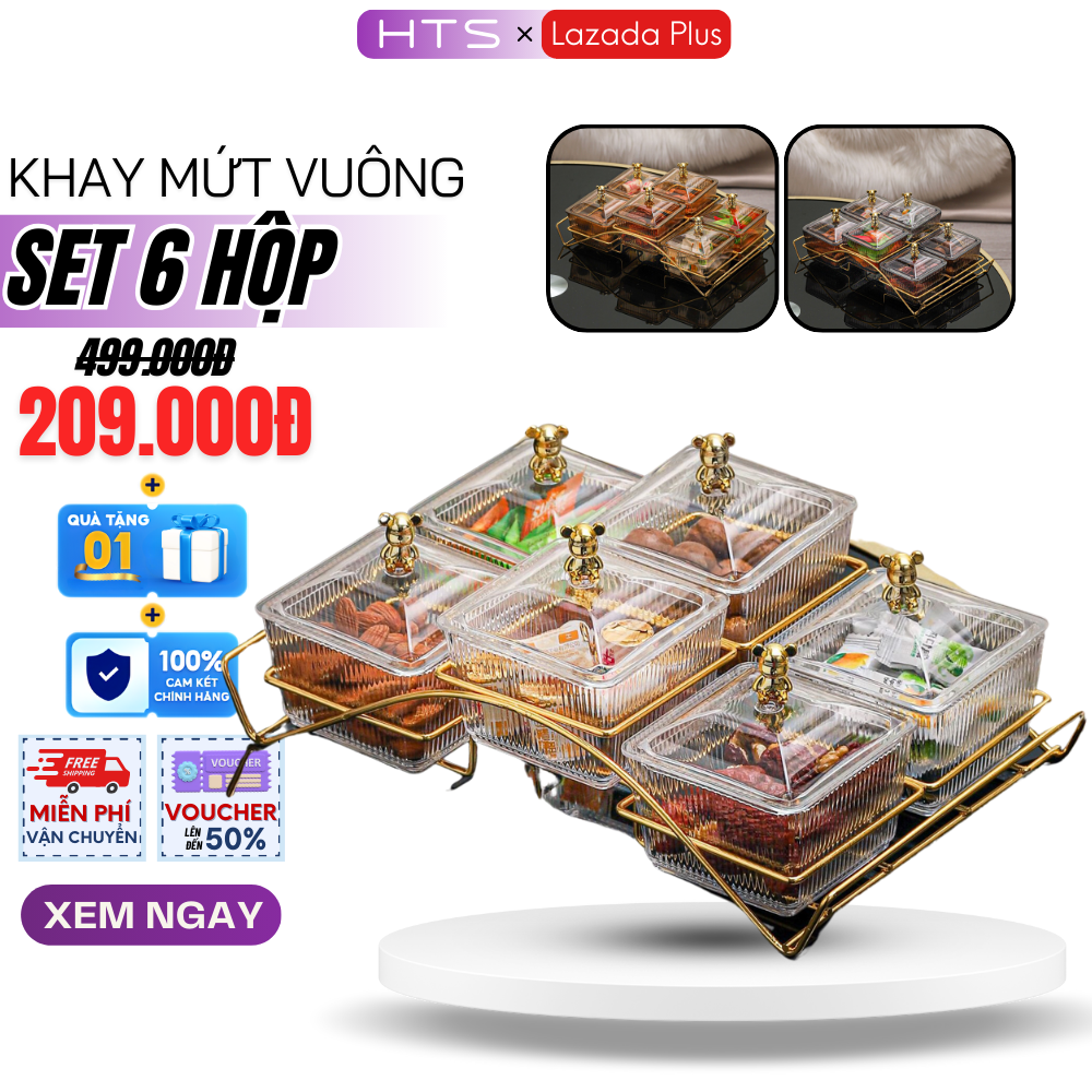 Khay Đựng Mứt Tết Set 6 Hộp, Bánh Kẹo Sang Trọng, Hộp Đựng Mứt Nhựa Có Nắp Đậy Hot Trend 2025
