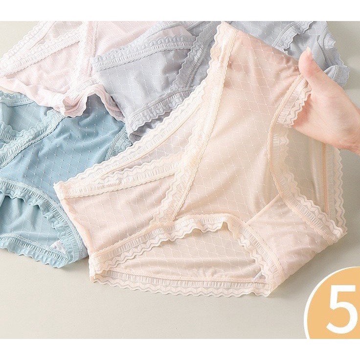 Sét 5 quần lót bầu và sau sinh su lụa cạp chéo họa tiết sang cảnh mềm mại